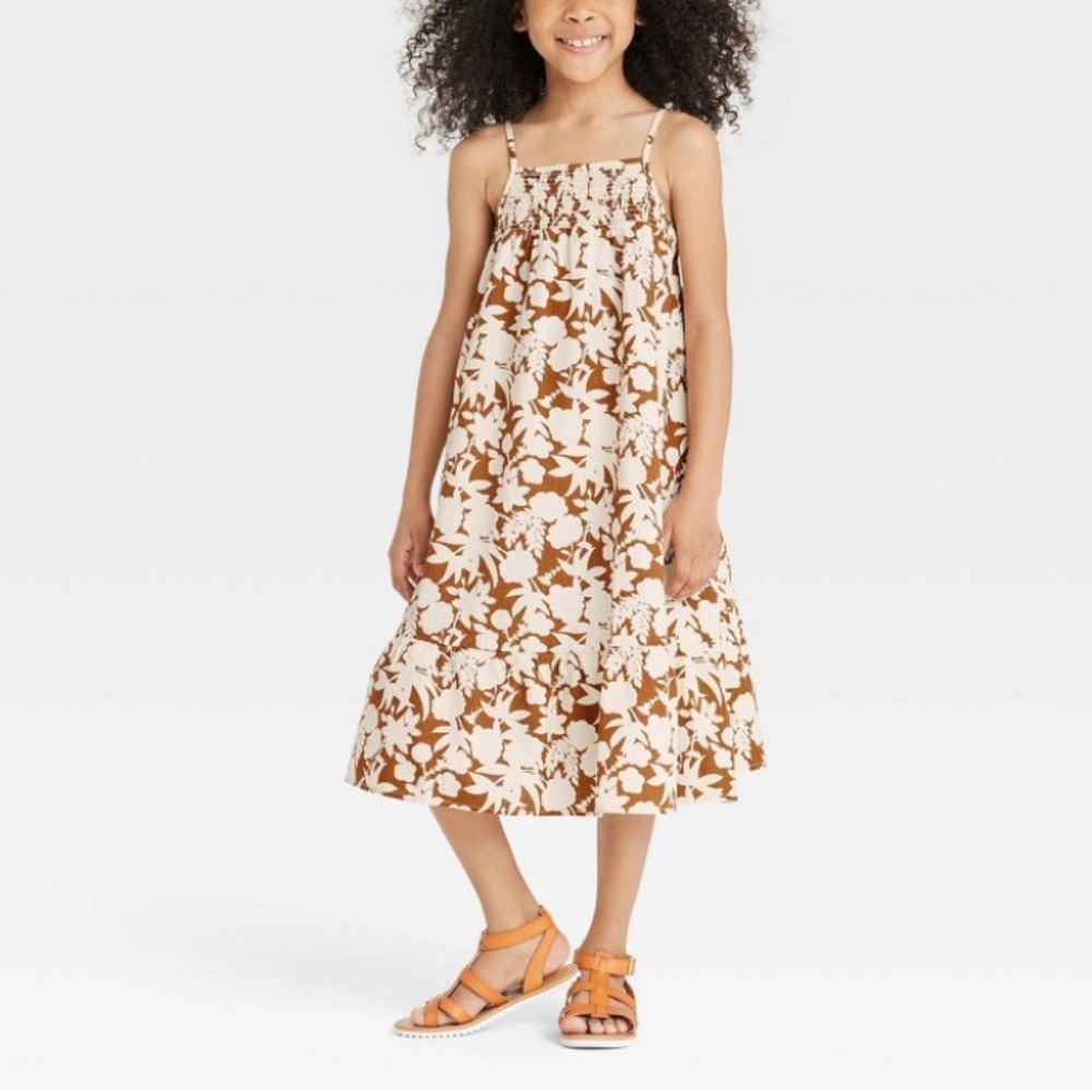 Cat & Jack Girl Sleeveless Maxi Brown Floral Dress Size 7/8
